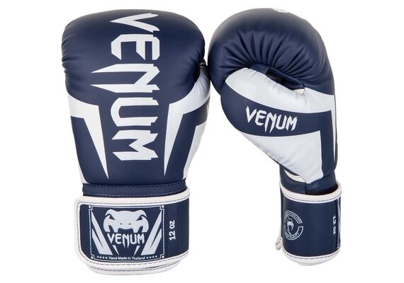 VE-1392-410-14-Venum Elite Boxing Gloves - White/Navy Blue