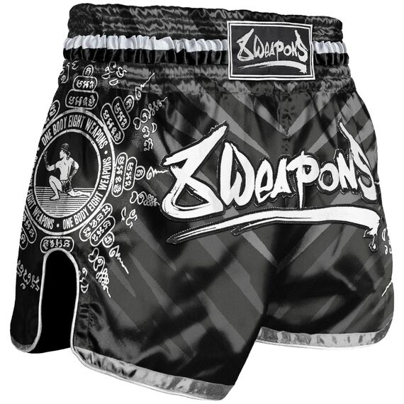 8W-8050040-1-8 WEAPONS Muay Thai Shorts, 8 Ways Yant, black-silver S