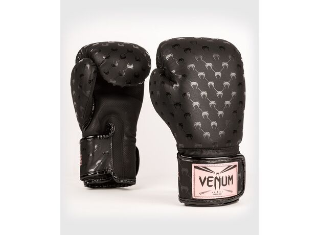 VE-04586-537-16OZ-Venum Impact Monogram Boxing Gloves - Black/Pink Gold - 16 Oz